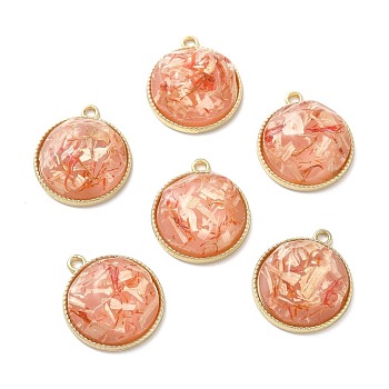 Resin Shell Pendants, with Alloy Findings, Half Round, Light Salmon, 25.5x22x9mm, Hole: 2mm