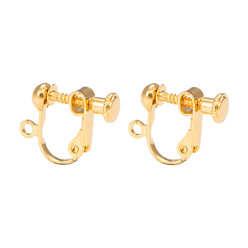 Brass Screw On Clip-on Earring Findings, Spiral Ear Clip, For Non-Pierced Ears Jewelry, Golden, 18x14x3mm, Hole: 1.6mm