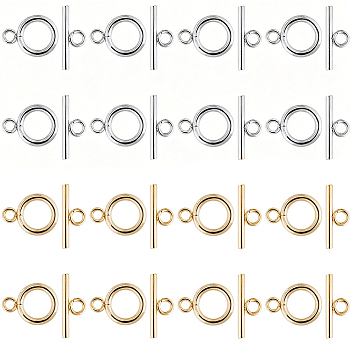 30Sets 2 Colors 304 Stainless Steel Toggle Clasps, Golden & Silver, Ring: 16.5x12x2mm, Hole: 3mm, Bar: 18x7x2mm, Hole: 3mm, 15sets/color