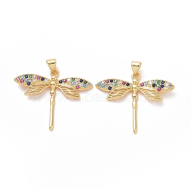 Golden Colorful Dragonfly Brass+Cubic Zirconia Pendants