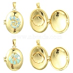 4Pcs 2 Styles Brass Enamel Locket Pendants, with Plastic Imiatition Pearl Beads, Oval with Shell Shape, Golden, 22~22.5x17x8.5~10.5mm, Hole: 4x2.5~3mm, Inner Diameter: 16~16.5x12~12.5mm, 2pcs/style(KK-CJ0005-56)