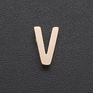 201 Stainless Steel Charms, for Simple Necklaces Making, Laser Cut, Letter, Rose Gold, Letter.V, 8x5x3mm, Hole: 1.8mm(STAS-R109-JA433-V-3)