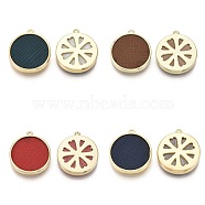Alloy Pendants, with Imitation Leather, Flat Round, Light Gold, Mixed Color, 22x20x3mm, Hole: 1.2mm(PALLOY-T056-115)