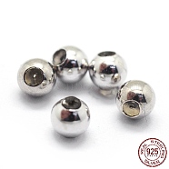 Rhodium Plated 925 Sterling Silver Stopper Beads, with Rubber inside, Round, Platinum, 4mm, Hole: 0.8mm(STER-I016-106B-P)