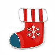 Christmas Sock Enamel Pin, Alloy Badge for Backpack Clothes, Platinum, Red, 25x23x1.5mm, Pin: 1mm(JEWB-I018-08P)