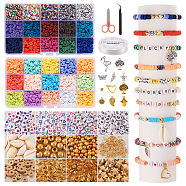 DIY Preppy Bracelet Making Kit, Including Polymer Clay Disc & Acrylic Letter & Plastic Star & Natural Shell Beads, Heart & Leaf & Angel & Flamingo Alloy Pendants, Tweezers, Scissor, Mixed Color(DIY-TA0008-97)