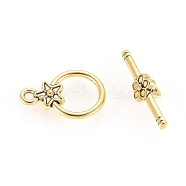 Tibetan Style Alloy Toggle Clasps, Cadmium Free & Nickel Free & Lead Free, Ring, Antique Golden, Ring: 20.5x14mm, Hole: 2mm, Bar: 26.5mm, Hole: 2mm(GLF1075Y-NF)