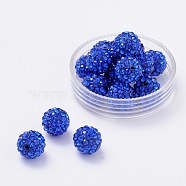 Pave Disco Ball Beads, Polymer Clay Rhinestone Beads, Grade A, Round, Sapphire, PP14(2~2.1mm), 10mm, Hole: 1.0~1.2mm(RB-H258-10MM-206)