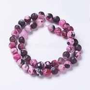Natural Agate Bead Strands, Dyed & Heated, Frosted, Round, Medium Violet Red, 8mm, Hole: 1mm, about 48pcs/strand, 14.96 inch(38cm)(G-E393-8mm-08C)