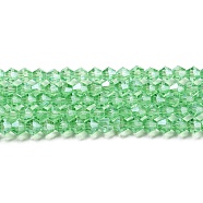 Transparent Electroplate Glass Beads Strands, Pearl Luster Plated, Faceted, Bicone, Light Green, 3.5~3.8mm, about 113~115pcs/strand, 36~36.5cm(GLAA-F029-3mm-C24)