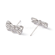 Rack Plating Alloy Stud Earring Findings, with 925 Sterling Silver Pins and Horizontal Loops, Cadmium Free & Lead Free, Bowknot, Platinum, 8x14.5x3mm, Hole: 1.6mm, Pin: 0.6mm(FIND-I030-13P)