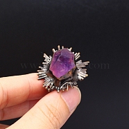 Natural Amethyst Sun Open Cuff Rings, Red Copper Brass Ring, US Size 8(18.1mm), surface: 31x28mm(PW-WG21652-01)