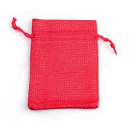 Polyester Imitation Burlap Packing Pouches Drawstring Bags, for Christmas, Wedding Party and DIY Craft Packing, Red, 9x7cm(ABAG-R005-9x7-18)