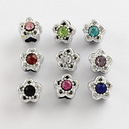 Alloy Rhinestone Star Large Hole European Beads, Platinum, Mixed Color, 9.5x10x11mm, Hole: 5mm(MPDL-R036-65)