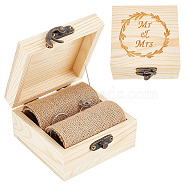Square Wooden Finger Ring Storage Boxs, Word MR & MRS Engraved Ring Gift Case with Burlap Mat, Lemon Chiffon, 9.6x9x5cm(CON-WH0086-062)