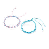 2Pcs 2 Colors Peach Blossom Braided Cord Bracelet, Friendship Lucky Adjustable Bracelet for Women, Light Sky Blue, Inner Diameter: 2-1/4 inch(5.6cm)~4-1/4 inch(10.9cm)(BJEW-JB07610-03)