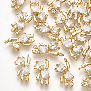 Brass Cubic Zirconia Charms, Bear, Clear, Real 18K Gold Plated, 12x6x3mm, Hole: 1mm(KK-T035-117G)