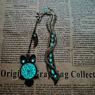 Luminous Alloy Dragon Bookmark, Owl Pendant Bookmark, Glow in The Dark, Antique Bronze, 195x11.5mm(WG57900-02)
