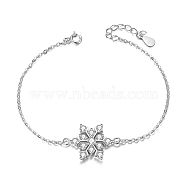 SHEGRACE Rhodium Plated 925 Sterling Silver Bracelets, with Cubic Zirconia, Snowflake, Platinum, 6-1/2 inch(165mm)(JB341A)