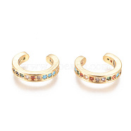 Golden Plated Brass Micro Pave Cubic Zirconia Cuff Earrings, Long-Lasting Plated, Colorful, 14x13x2.5mm(EJEW-L244-16G)