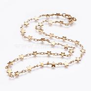 304 Stainless Steel Chain Necklaces, with Lobster Claw Clasps, Ion Plating (IP), Star, Golden, 17.7 inch(45cm)(STAS-P164-27G)