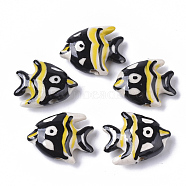 Handmade Porcelain Beads, Famille Rose Style, Tropical Fish, Black, 18~19x21~23x7.5mm, Hole: 1.6~2mm(X-PORC-N004-11)