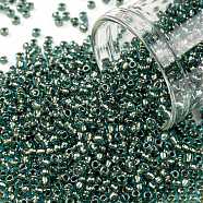 TOHO Round Seed Beads, Japanese Seed Beads, (284) Inside Color Aqua/Gold Lined, 11/0, 2.2mm, Hole: 0.8mm, about 1110pcs/10g(X-SEED-TR11-0284)