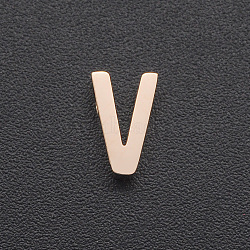 201 Stainless Steel Charms, for Simple Necklaces Making, Laser Cut, Letter, Rose Gold, Letter.V, 8x5x3mm, Hole: 1.8mm(STAS-R109-JA433-V-3)