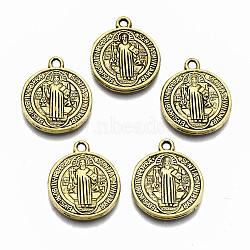 Tibetan Style Alloy Pendants, Saint Benedict Medal, Cadmium Free & Lead Free, Flat Round, Antique Golden, 20x17x2mm, Hole: 1.6mm, about 400pcs/1000g(TIBEP-N005-12AG-RS)
