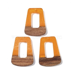 Resin & Wood Pendants, Hollow Trapezoid Charms, Orange, 38x27x3mm, Hole: 2mm(WOOD-F015-11F)