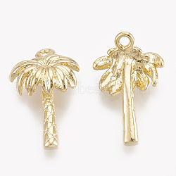 Brass Charms, Real 18K Gold Plated, Coconut Tree, 14.5x9x3.5mm, Hole: 1mm(X-KK-S348-041)