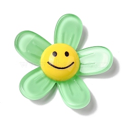 Acrylic Cabochons, Flower with Smiling Face, Pale Green, 34x35.5x8mm(MACR-M023-05C)