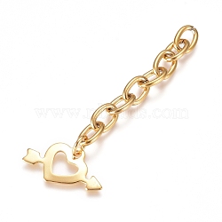 304 Stainless Steel Chain Extender, Cable Chain, with Pendants, Heart, Golden, 64.5mm, Link: 9x6x1.4mm(STAS-G221-06G)