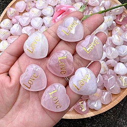 Natural Rose Quartz Healing Stones, Heart Love Stones, Pocket Palm Stones for Reiki Ealancing, Word Love, 25x25x10mm(PW-WG17775-01)