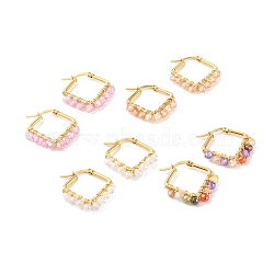 Cubic Zirconia Beads 201 Stainless Steel Hoop Earrings, with 304 Stainless Steel Pins , Mixed Color, 26x26x4mm, Pin: 0.7mm(EJEW-JE04554)