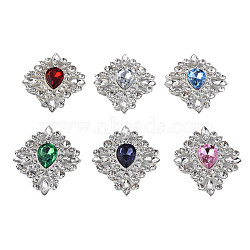 Alloy Cabochons, with Acrylic Rhinestone and Crystal Rhinestone, Cadmium Free & Lead Free, Faceted, Rhombus, Silver, Mixed Color, 41.5x35x5.5mm(PALLOY-N151-05)