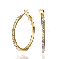 Chic Tin Alloy Czech Rhinestone Hoop Earrings For Women, Golden, 35x2mm(EJEW-BB12126-G)