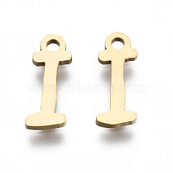 201 Stainless Steel Charms, Laser Cut, Alphabet, Golden, Letter.I, 12x4.5x1mm, Hole: 1.4mm(STAS-T044-217G-I)