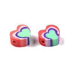 Handmade Polymer Clay Beads, Heart, Aquamarine, 9~9.5x10~11x4~5mm, Hole: 1.5~1.8mm(CLAY-N010-078B-05)