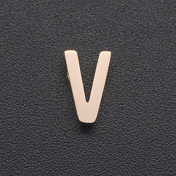 201 Stainless Steel Charms, for Simple Necklaces Making, Laser Cut, Letter, Rose Gold, Letter.V, 8x5x3mm, Hole: 1.8mm
