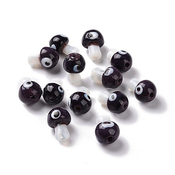 Handmade Evil Eye Lampwork Beads, Mushroom Shape, Indigo, 16.5~18x11.5~13x11.5~13mm, Hole: 1.6~2mm