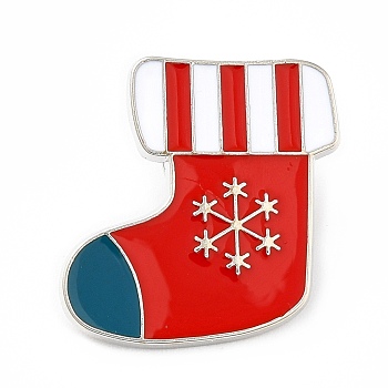 Christmas Sock Enamel Pin, Alloy Badge for Backpack Clothes, Platinum, Red, 25x23x1.5mm, Pin: 1mm