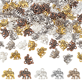 100Pcs Tibetan Style Metal Alloy Charms, Cadmium Free & Nickel Free & Lead Free, Elephant, Mixed Color, 12x14x2.5mm, Hole: 1mm