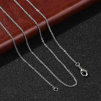 1mm Rack Plating Brass Cable Chain Necklaces for Women Men, Cadmium Free & Lead Free, 901 Stainless Steel Clasp, Long-Lasting Plated, Platinum, 19.29 inch(49cm)