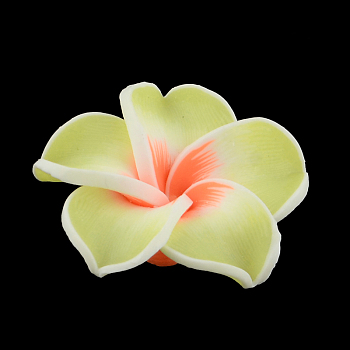 Handmade Polymer Clay 3D Flower Plumeria Beads, Green Yellow, 15x8mm, Hole: 2mm