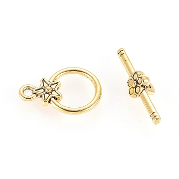 Tibetan Style Alloy Toggle Clasps, Cadmium Free & Nickel Free & Lead Free, Ring, Antique Golden, Ring: 20.5x14mm, Hole: 2mm, Bar: 26.5mm, Hole: 2mm