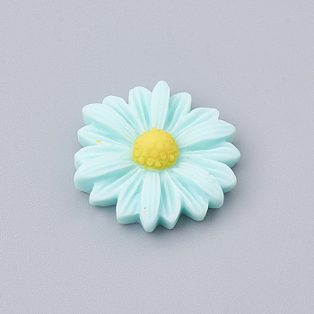 Resin Cabochons, Flower/Daisy, Pale Turquoise, 23x22x7mm