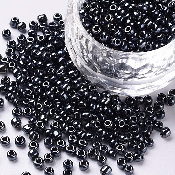 8/0 Glass Seed Beads, Opaque Colors Lustered, Round, Round Hole, Black, 8/0, 3mm, Hole: 1mm, about 1111pcs/50g, 50g/bag, 18bags/2pounds