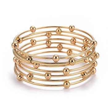 Fashion 304 Stainless Steel Bangle Sets, with Round Beads, Golden, 2-1/2 inch(6.3cm), 7pcs/set