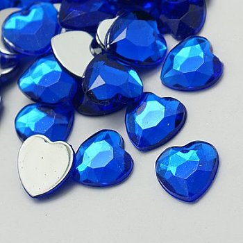 Imitation Taiwan Acrylic Rhinestone Cabochons, Flat Back & Faceted, Heart, Medium Blue, 12x12x2.5mm, about 500pcs/bag
